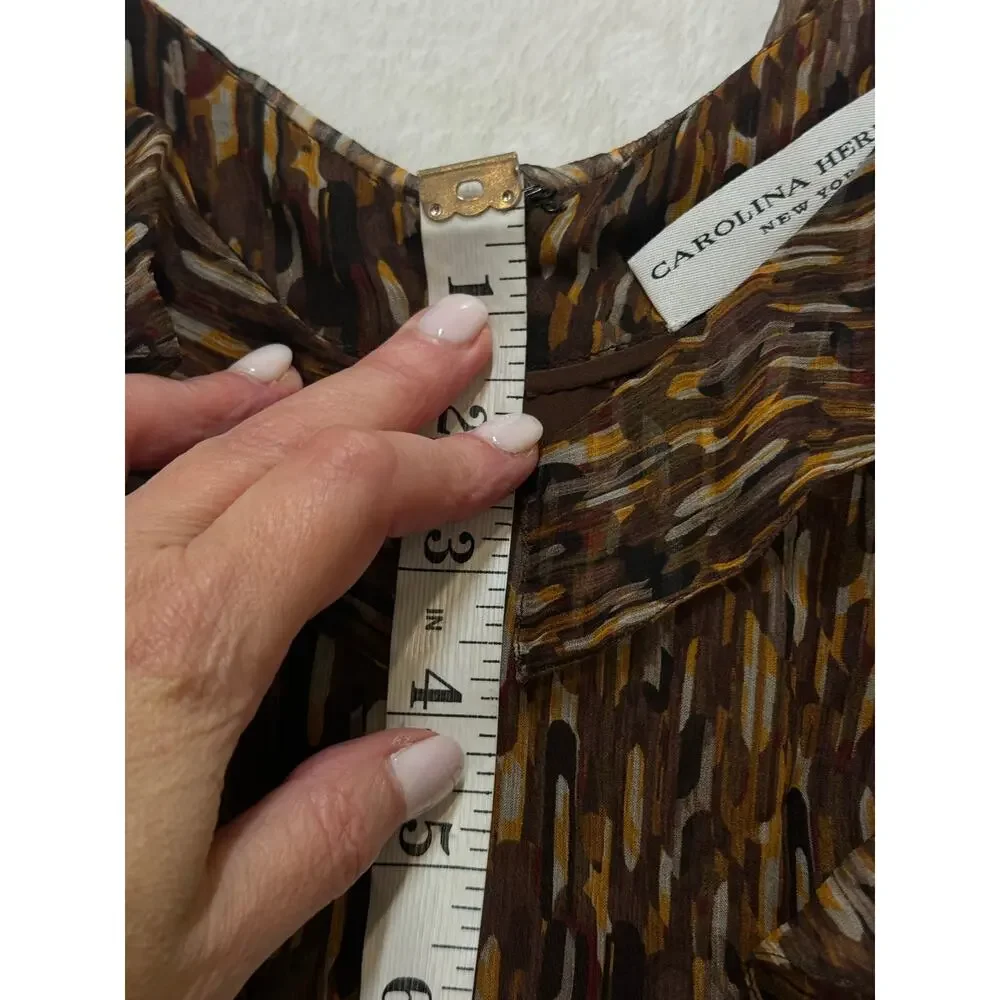 Carolina Herrera Dress Womens 6 Silk Animal Print Ruffle Tie Waist Knee Length - Picture 9 of 15